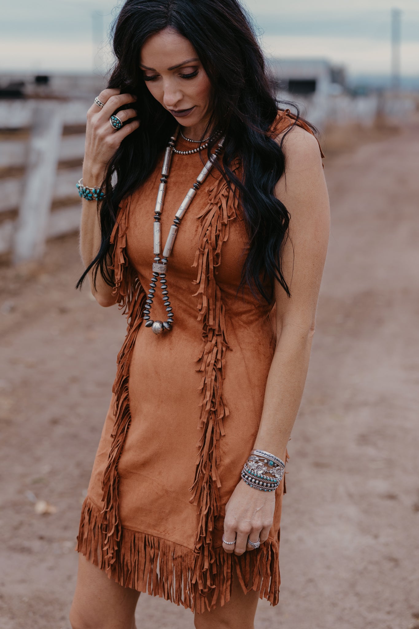 Payne Suede Fringe Dress - Camel