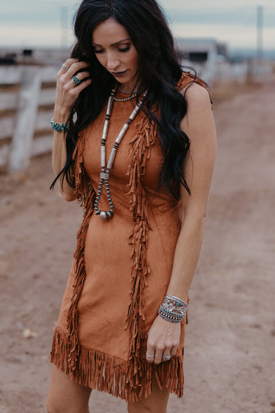 Payne Suede Fringe Dress - Camel