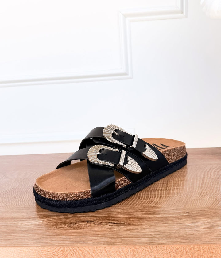 Iris Western Buckle Sandal - Black – Triangle T Boutique