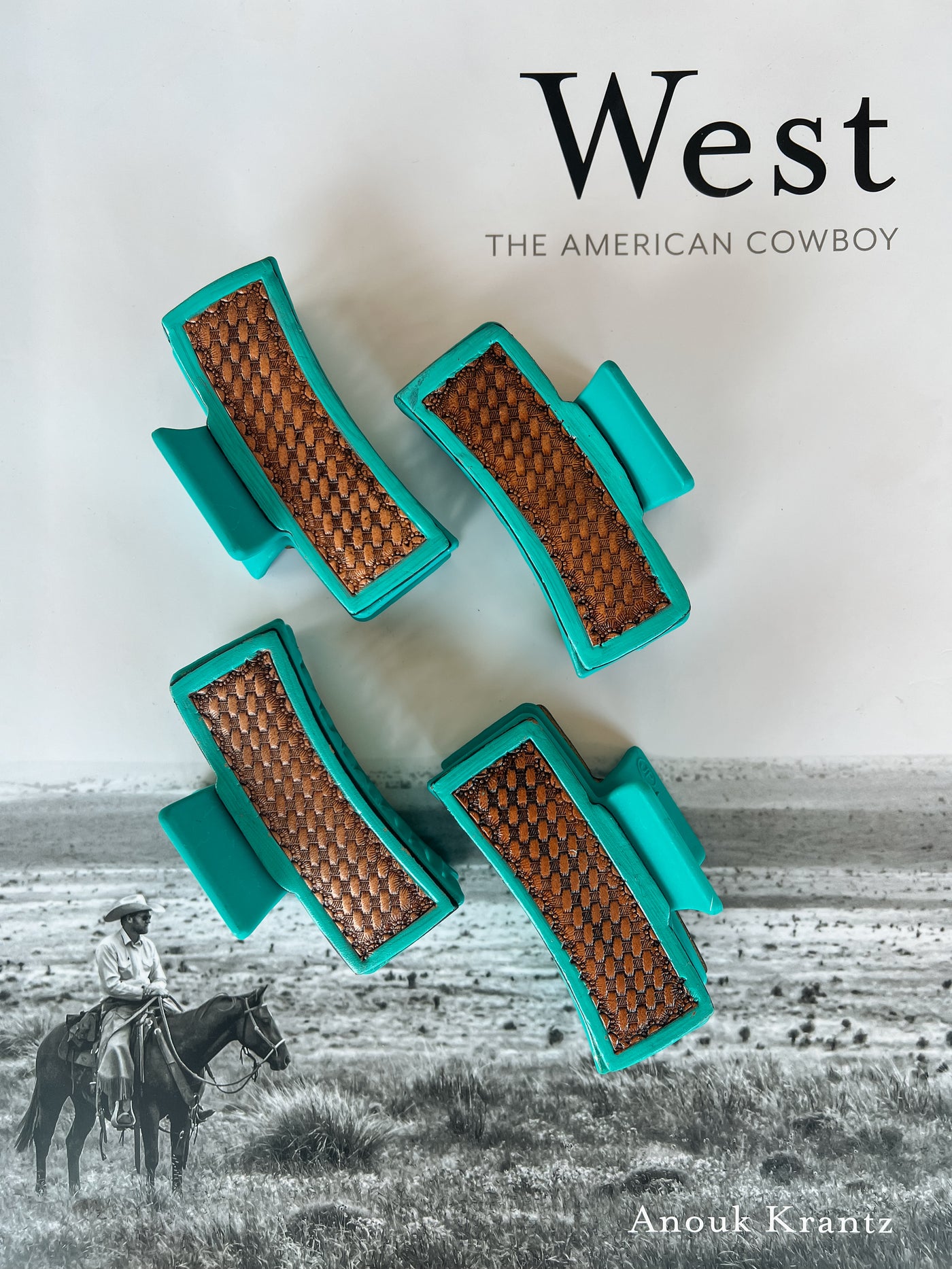 Medium Western Claw Clip - Turquoise Basket Stamp