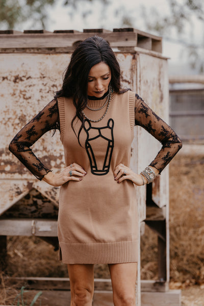Maude Horse Sweater Dress - Tan