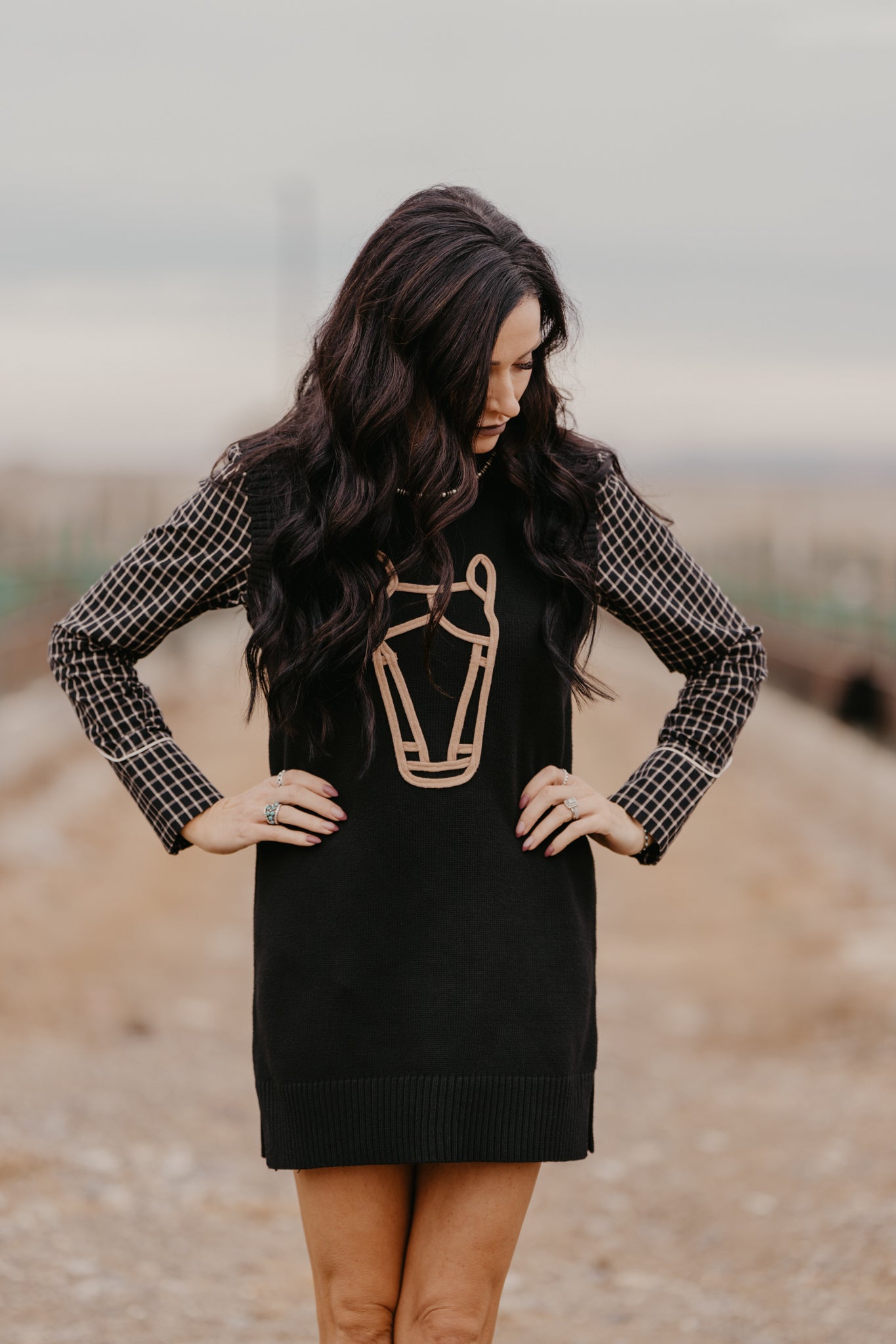 Maude Horse Sweater Dress - Black