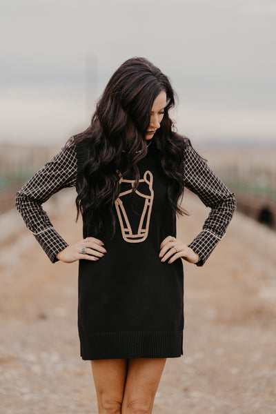 Maude Horse Sweater Dress - Black