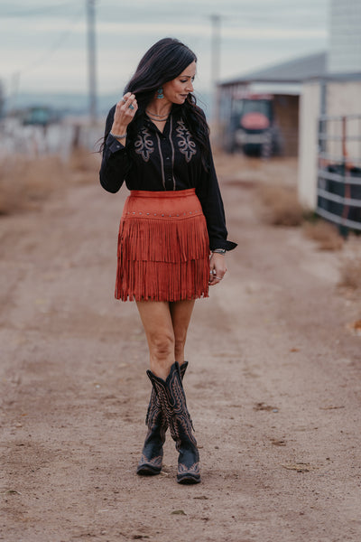 Starlight Fringe Skirt - Rust