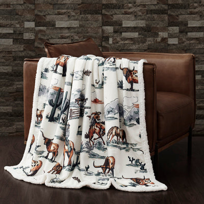 Ranch Life Western Toile Campfire Sherpa Throw - Olive
