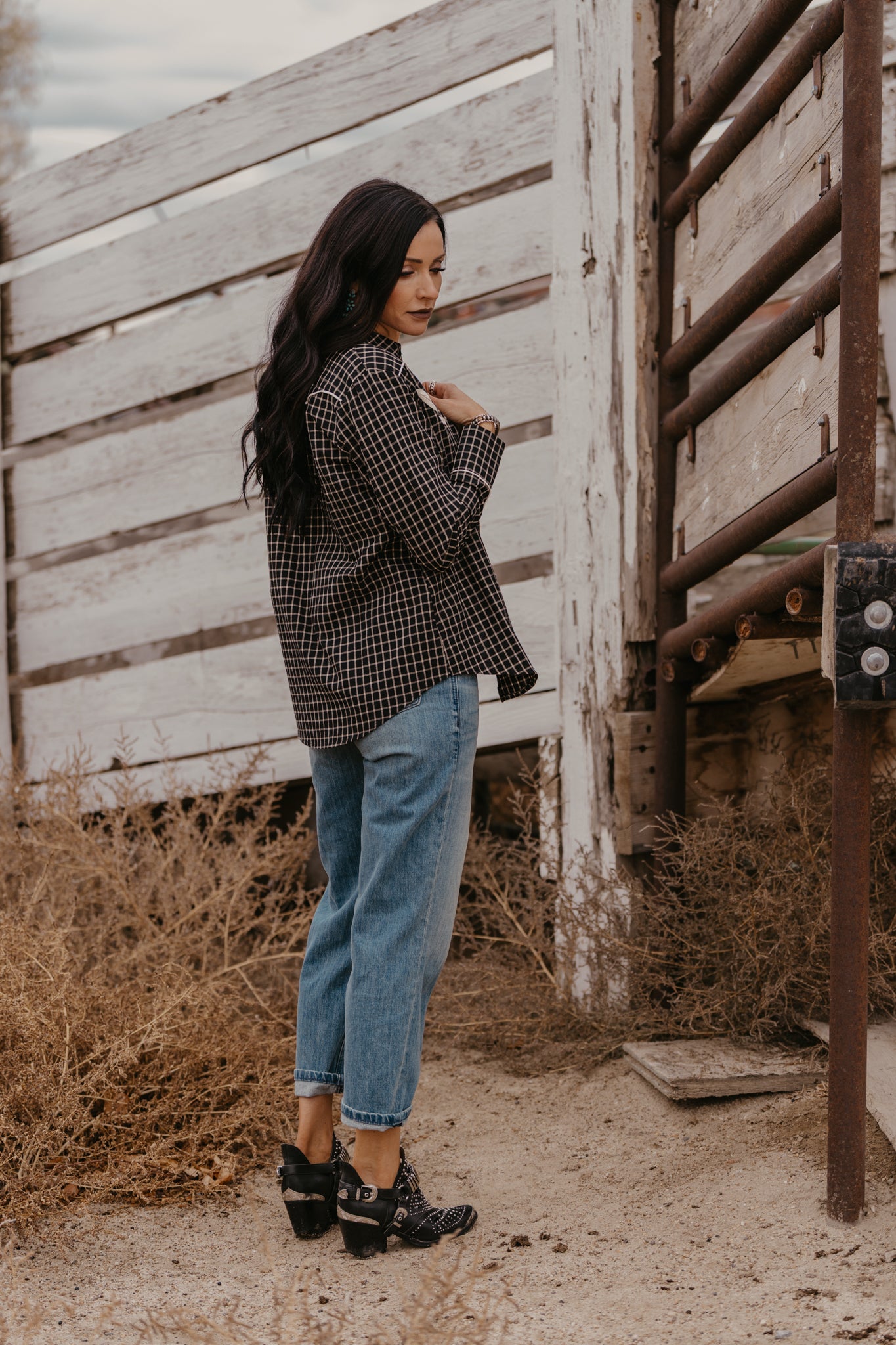 Sandra Plaid Pearl Snap Top