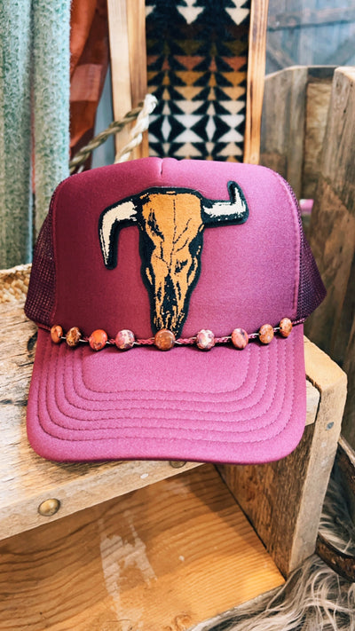 Crooked Skull Ranch Trucker Hat - Burgundy