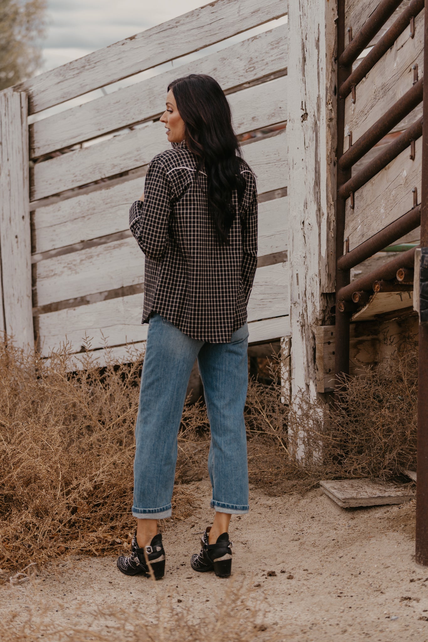 Sandra Plaid Pearl Snap Top