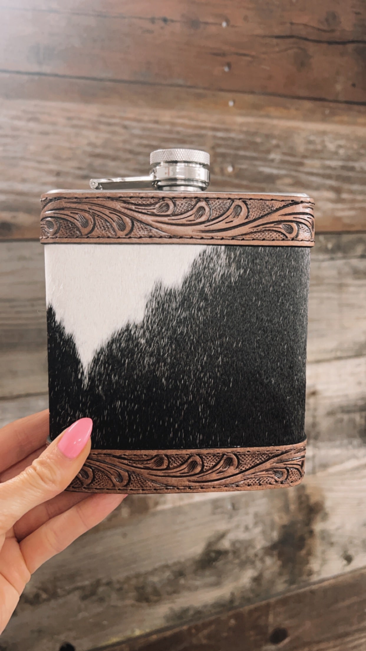 Cowhide & Leather Flask - 18oz - Option 1