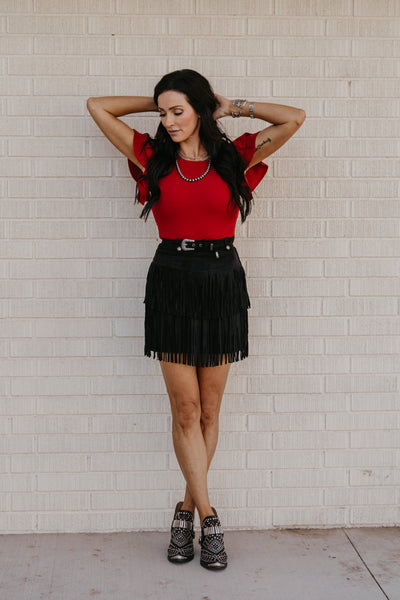Ramblin' Fever Fringe Skirt - Black