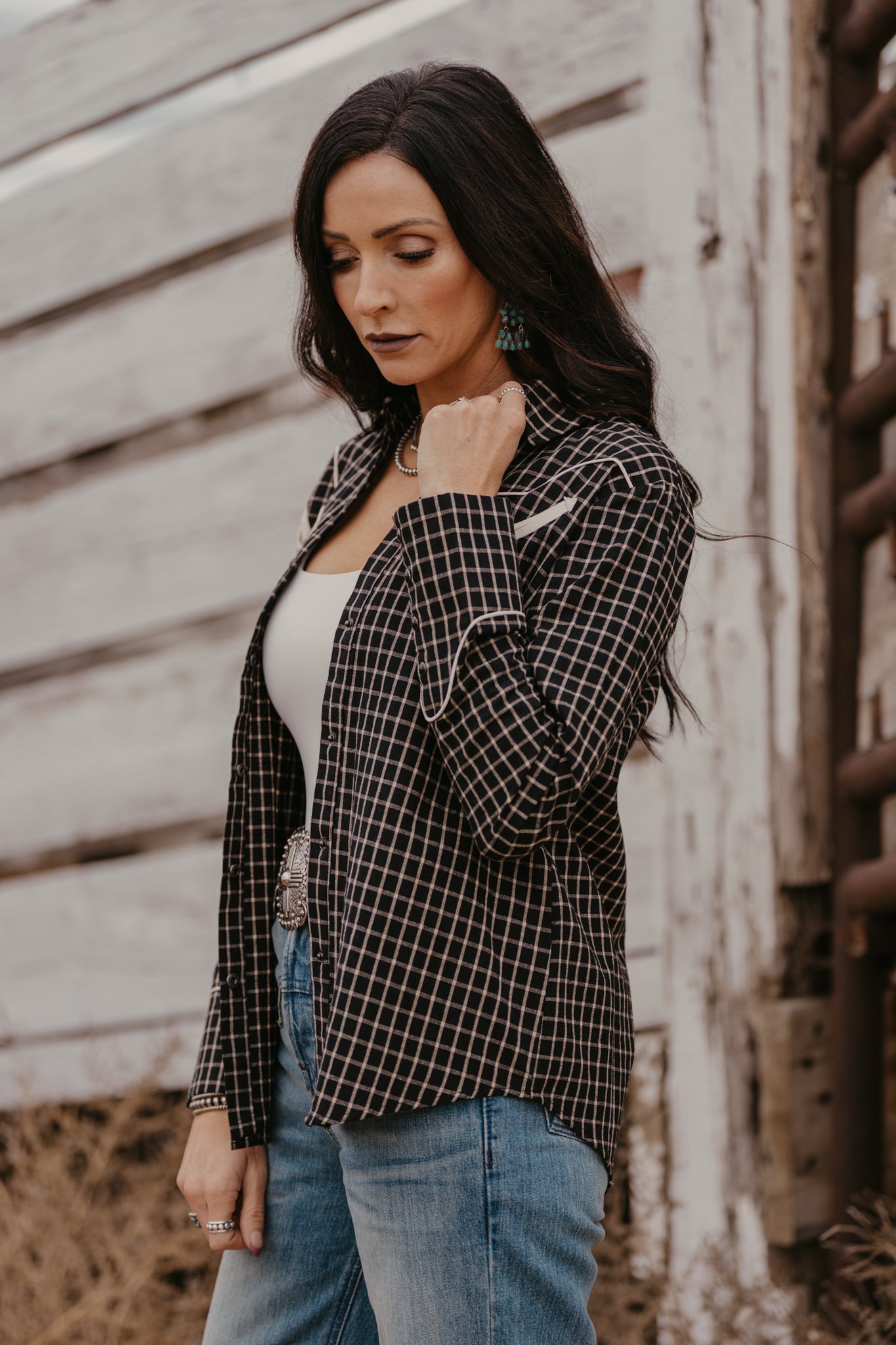 Sandra Plaid Pearl Snap Top