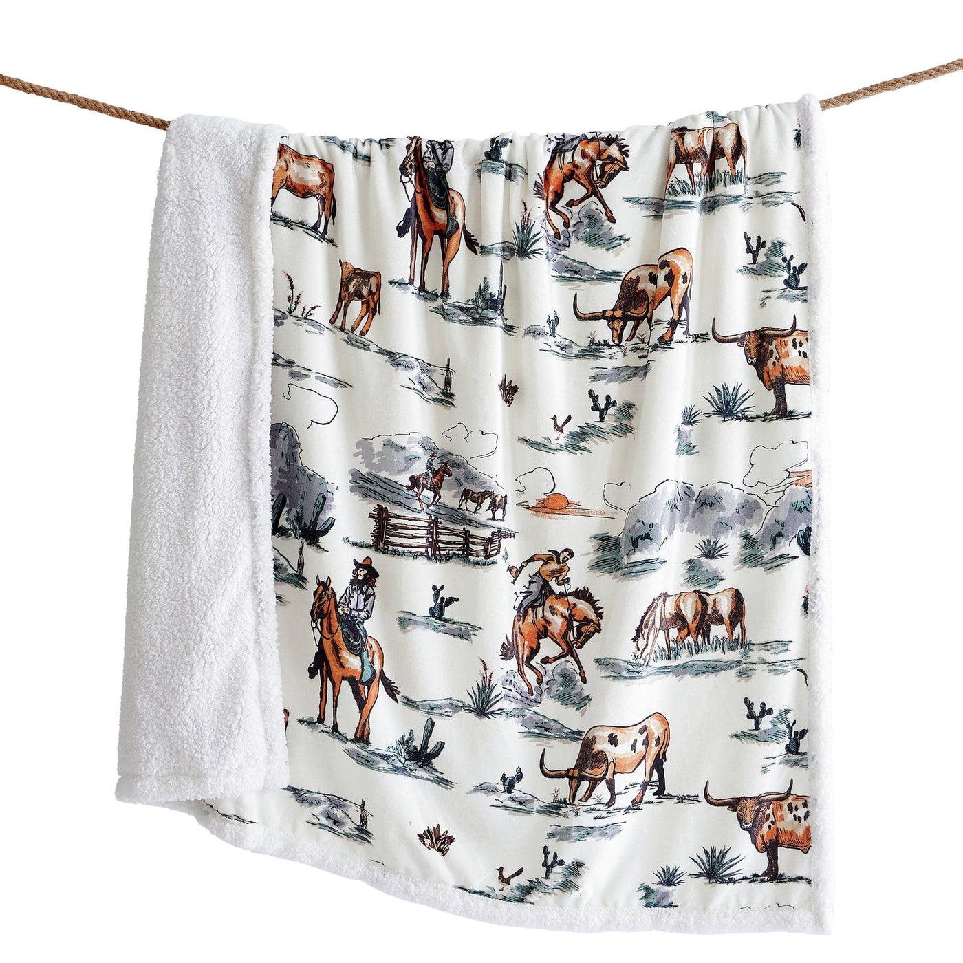 Ranch Life Western Toile Campfire Sherpa Throw - Olive