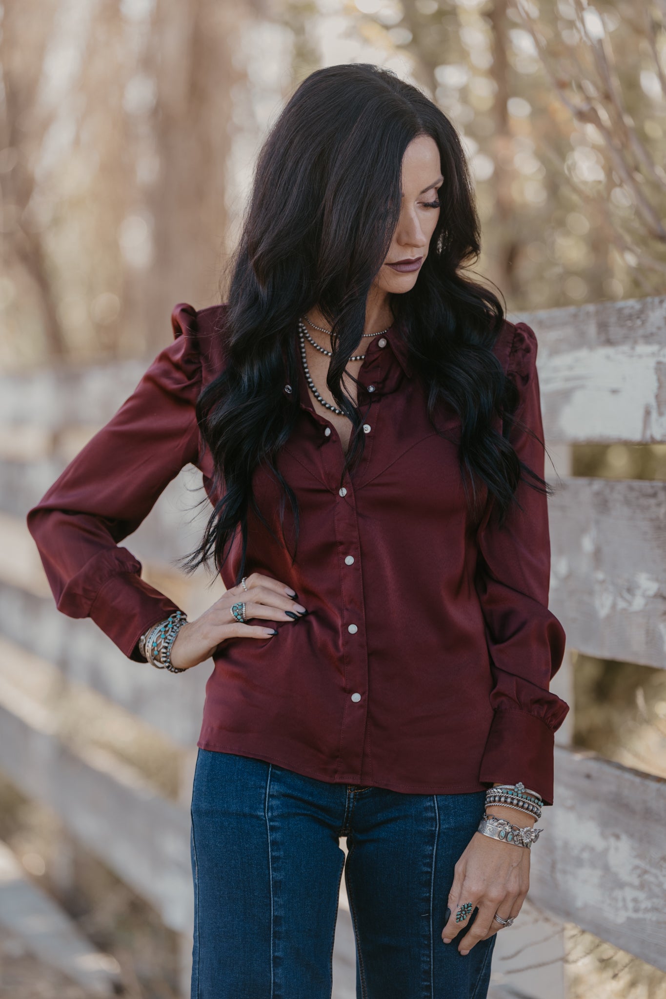 Gavin Satin Pearl Snap Top