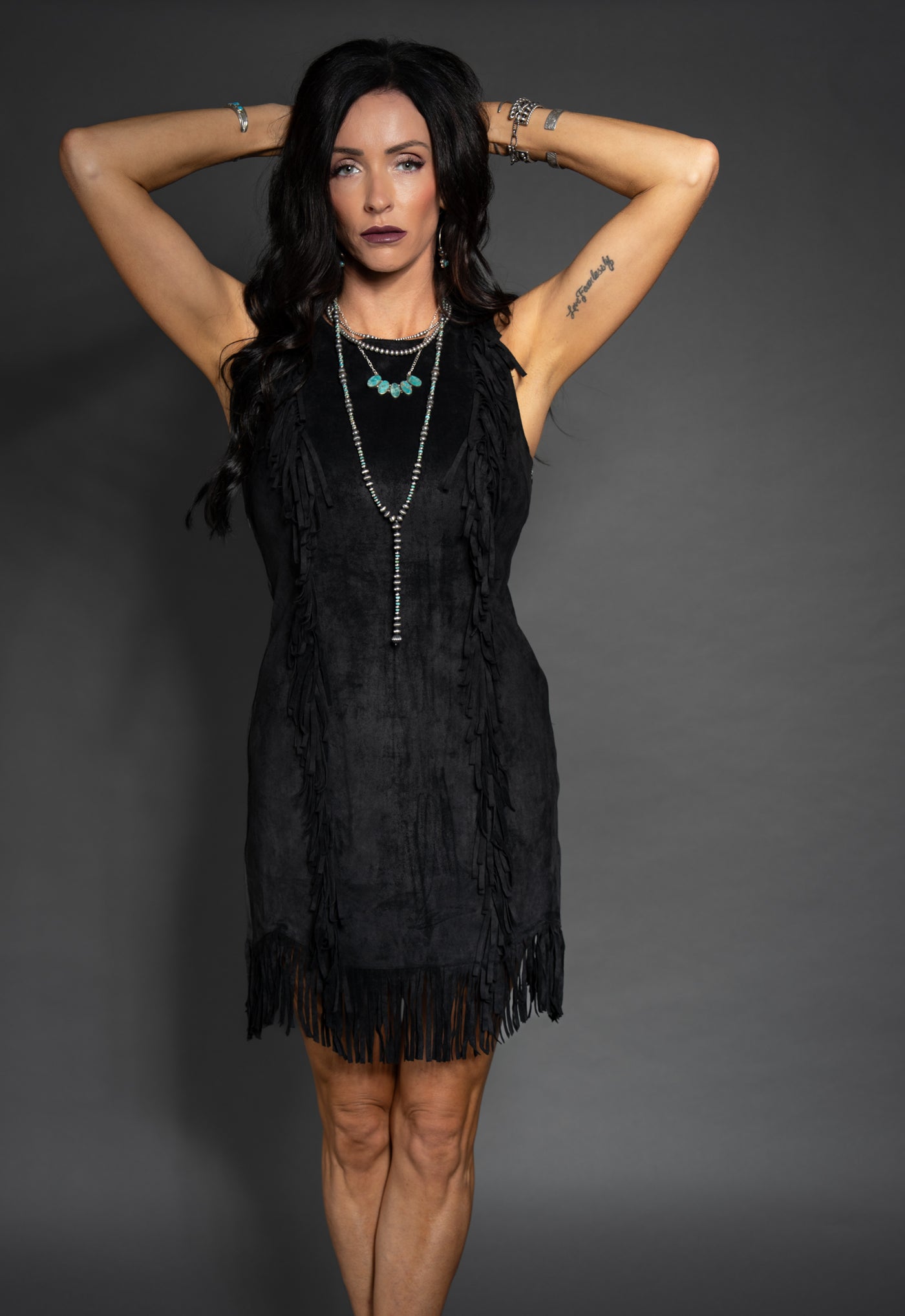 Payne Suede Fringe Dress - Black