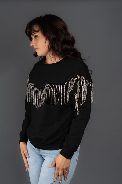 The Kay Rhinestone Sweatshirt - Black