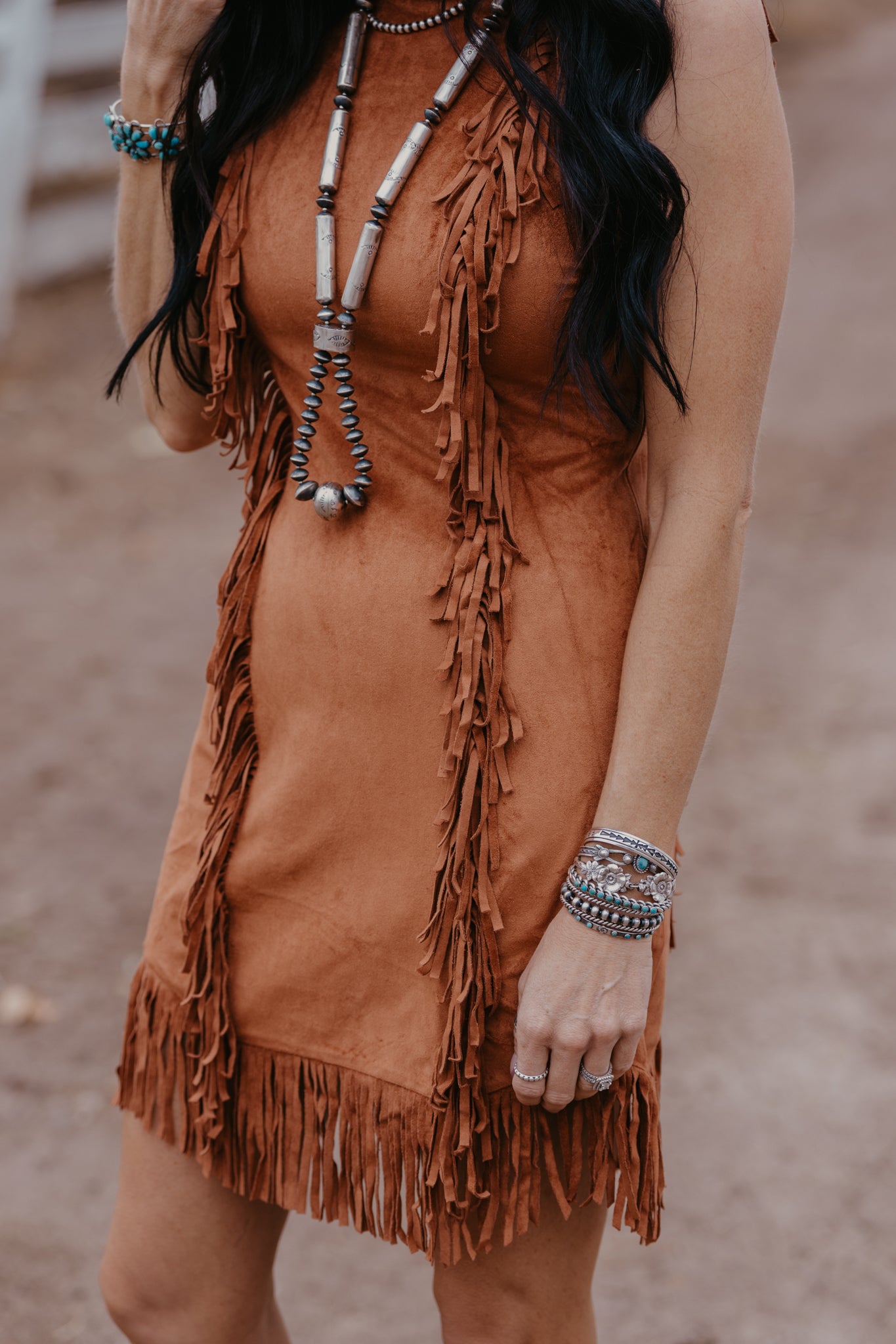 Payne Suede Fringe Dress - Camel