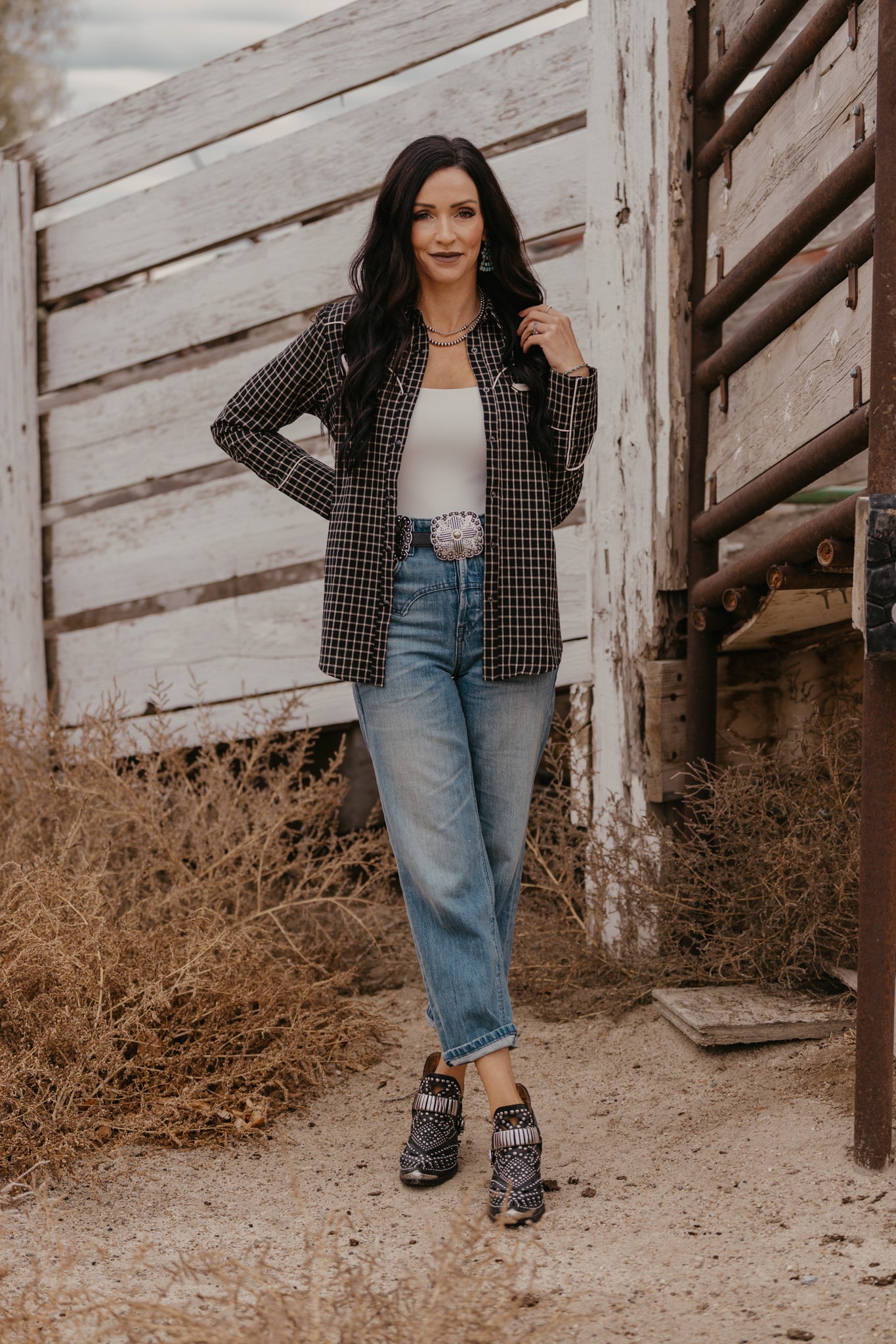 Sandra Plaid Pearl Snap Top