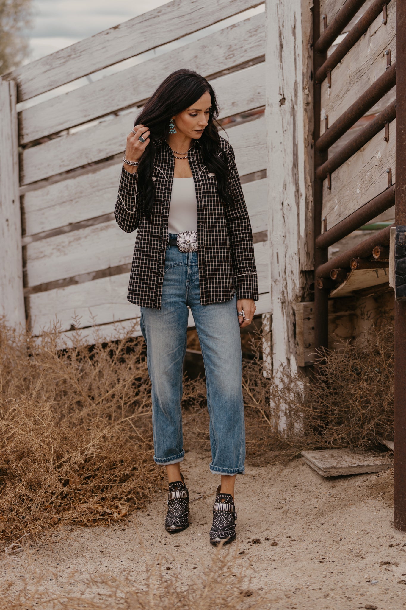 Sandra Plaid Pearl Snap Top