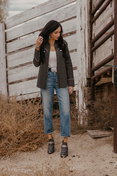 Sandra Plaid Pearl Snap Top