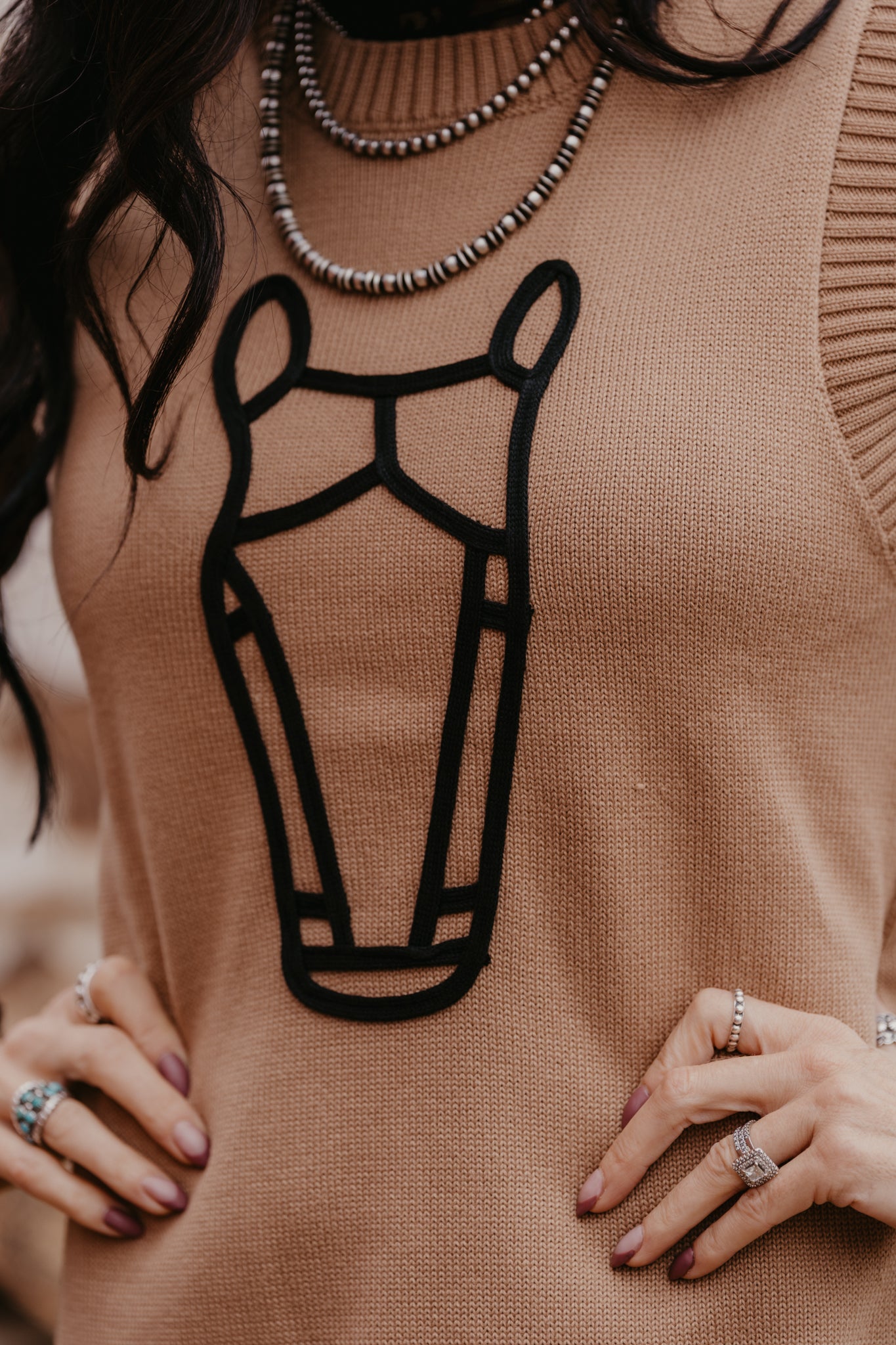 Maude Horse Sweater Dress - Tan