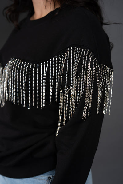 The Kay Rhinestone Sweatshirt - Black