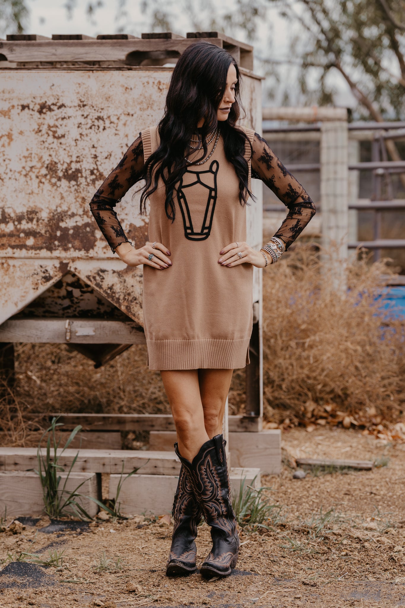 Maude Horse Sweater Dress - Tan