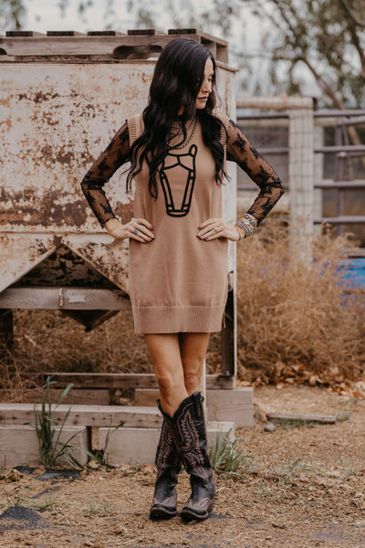 Maude Horse Sweater Dress - Tan