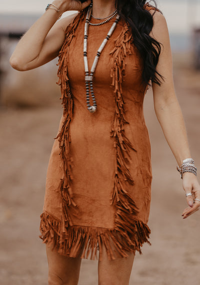 Payne Suede Fringe Dress - Camel