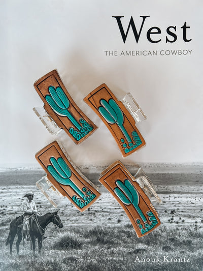 Medium Western Claw Clip - Turquoise Cactus