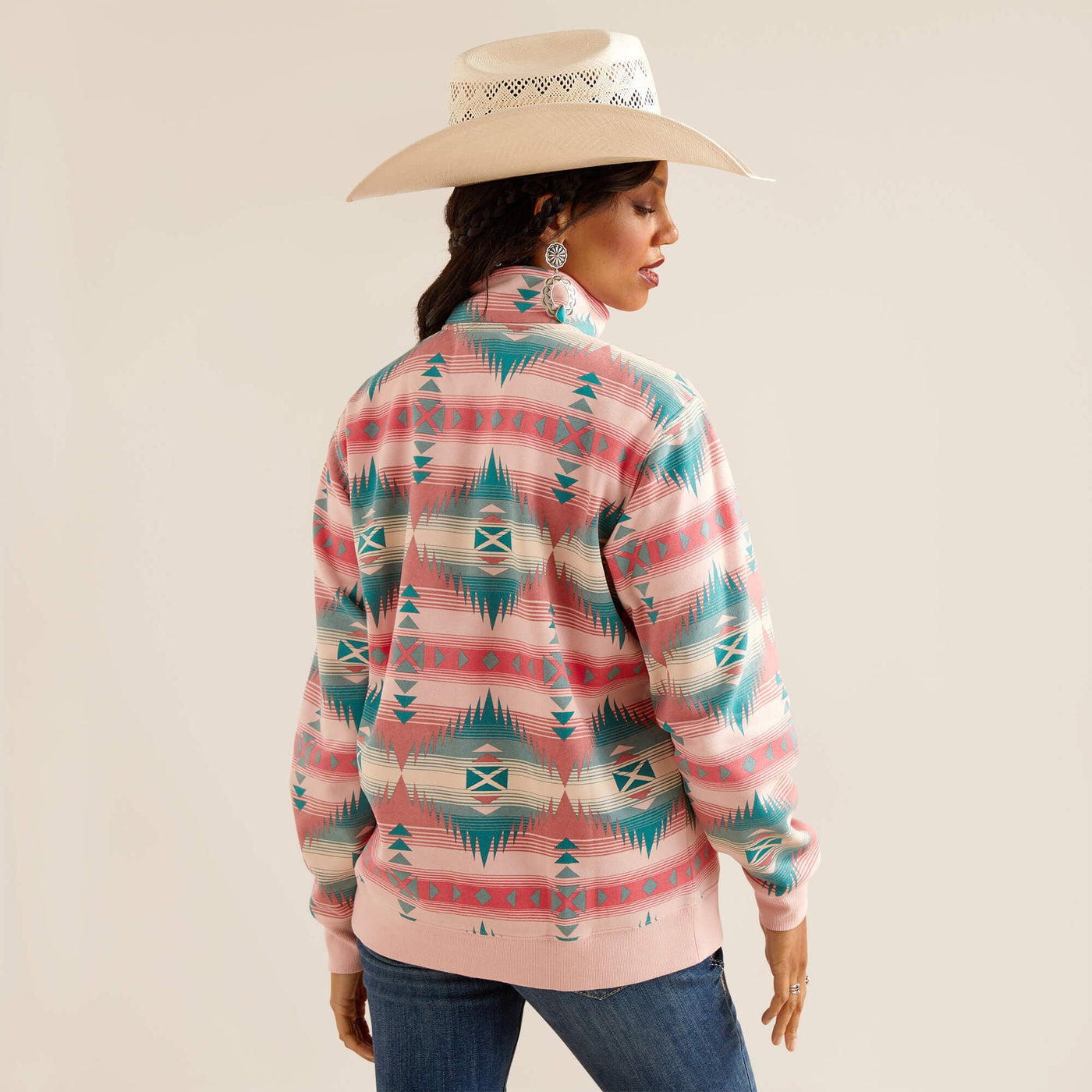 Ranger 1/2 Zip Pullover by Ariat - Pink Aztec