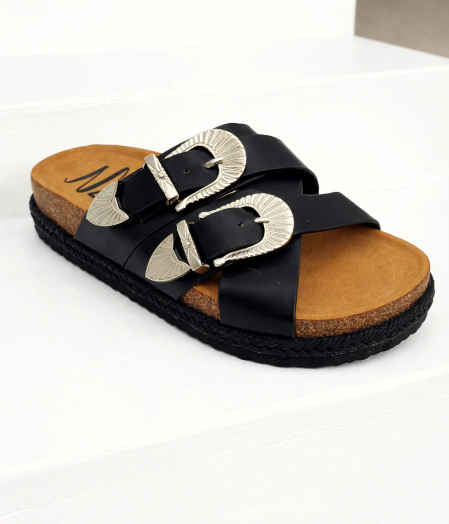Iris Western Buckle Sandal - Black – Triangle T Boutique