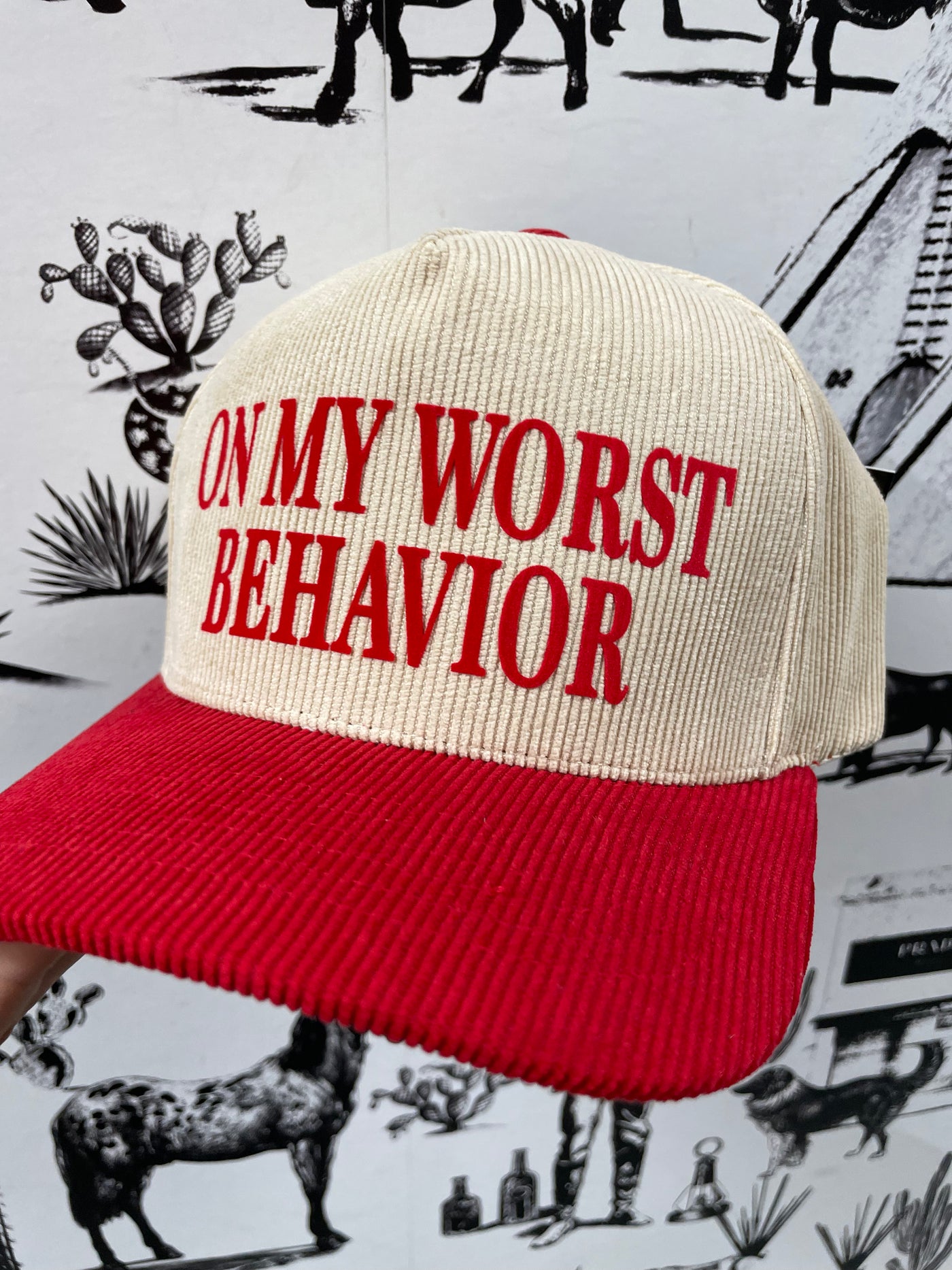 Worst Behavior Corduroy Ball Cap - Red