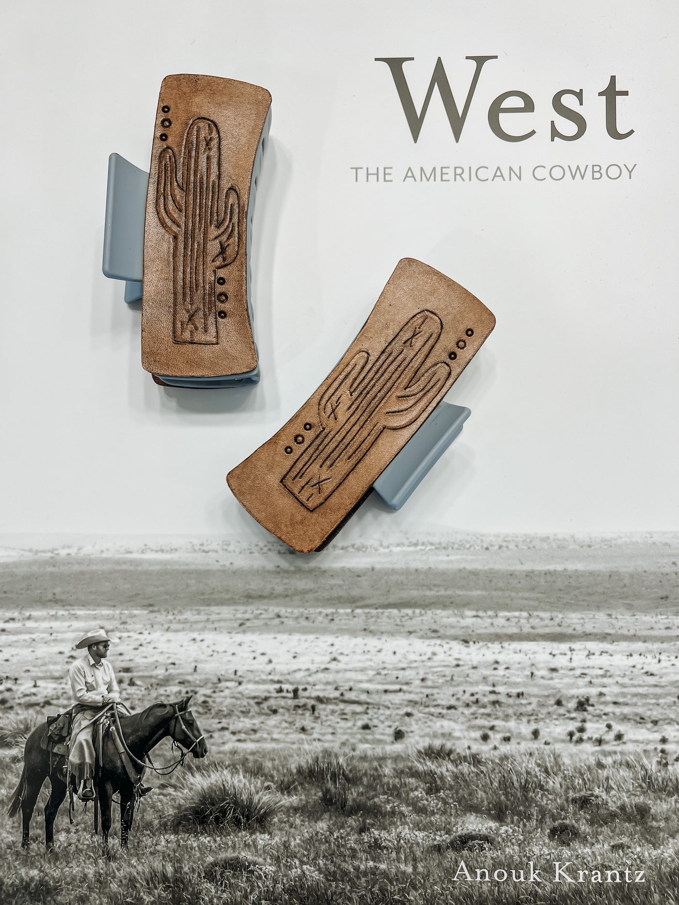 Western Leather Claw Clip - Grey Cactus