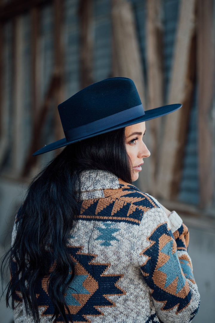 Stetson Midtown B Slate Blue Felt Wide-Brim Hat with Ribbon Band Midtown Wide Flat Brim Hat | Stetson main image 4