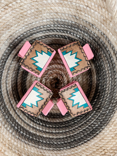 Mini Leather Claw Clip - Pink Aztec