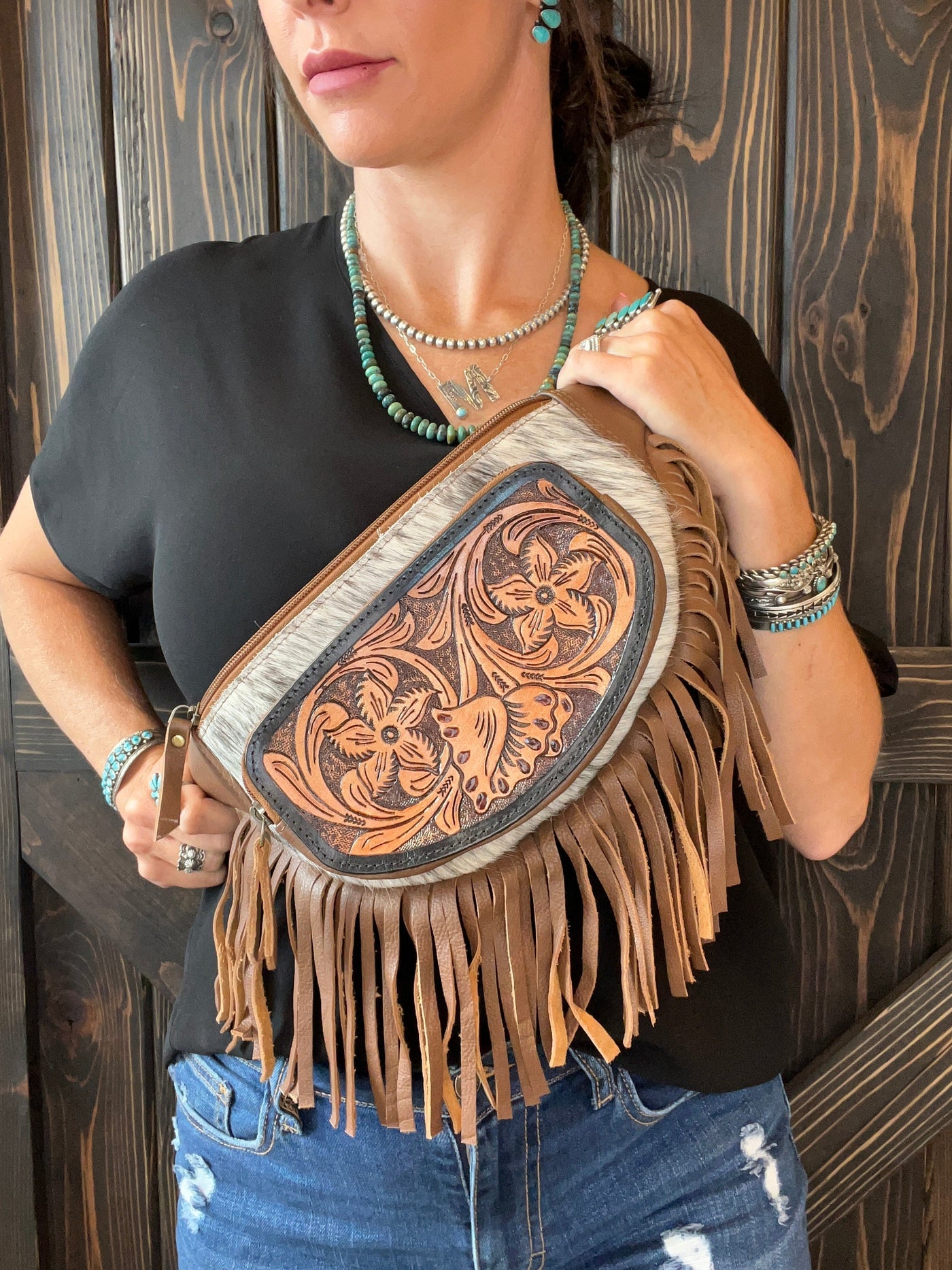 Tooled Cow Babe Fanny Pack - Black 3