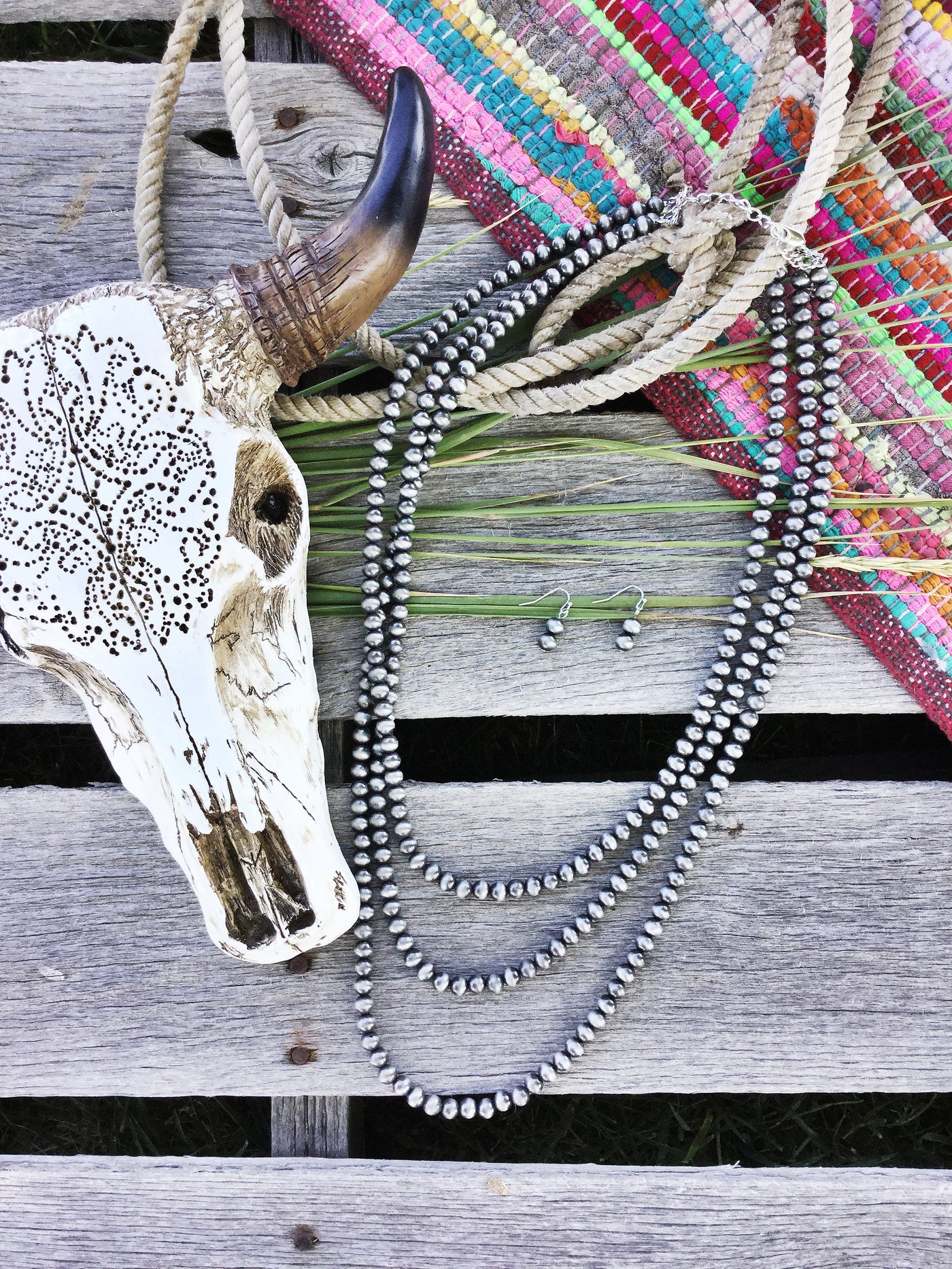 Silver Navajo Pearl Necklace - Long - Triangle T Boutique