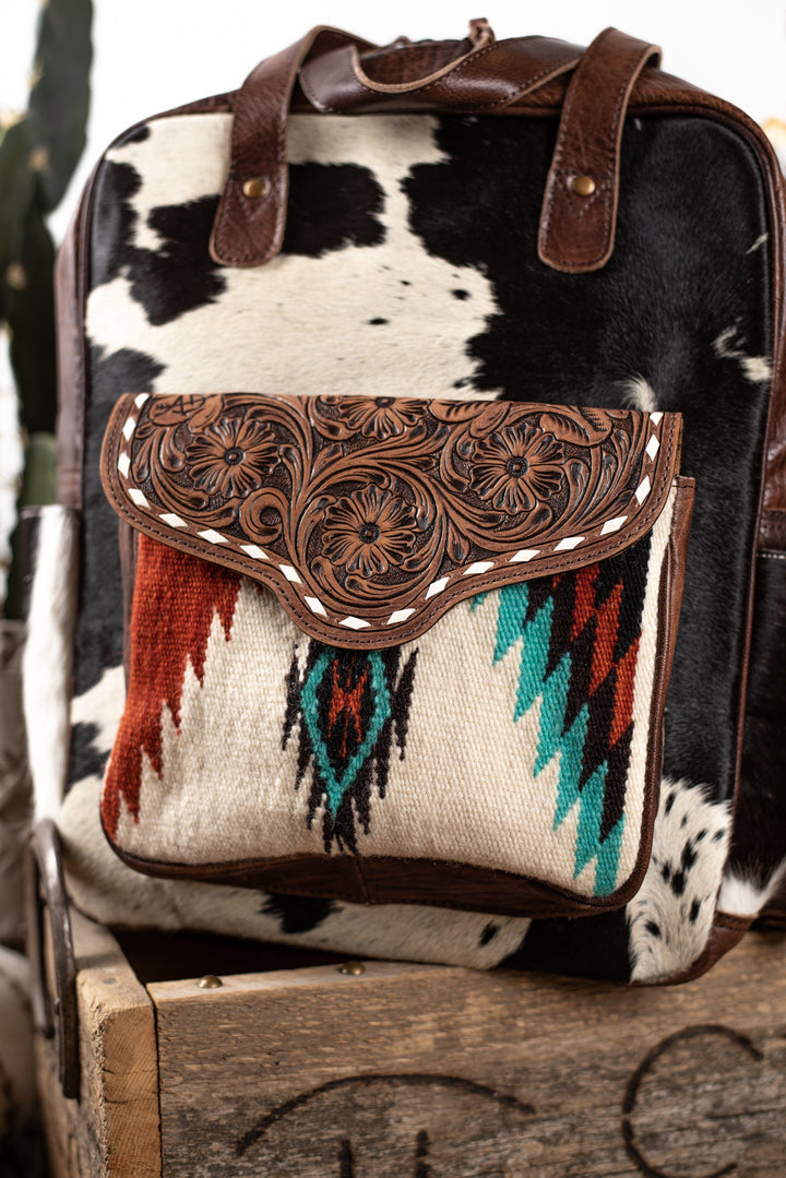 custom leather backpack western The Kamal Cowhide Backpack – Triangle T Boutique
