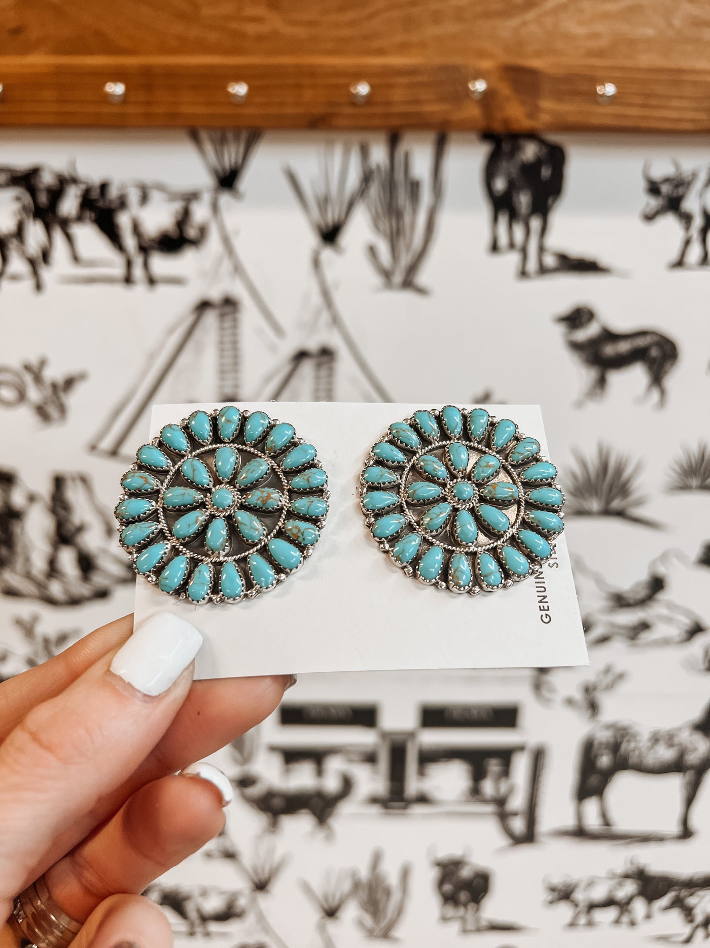Round Turquoise Cluster Earrings