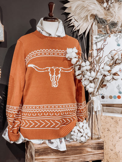 The Longhorn Ranch Sweater - Rust