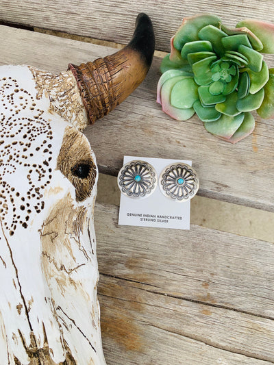 The Buckaroo Turquoise Concho Earring - Triangle T Boutique