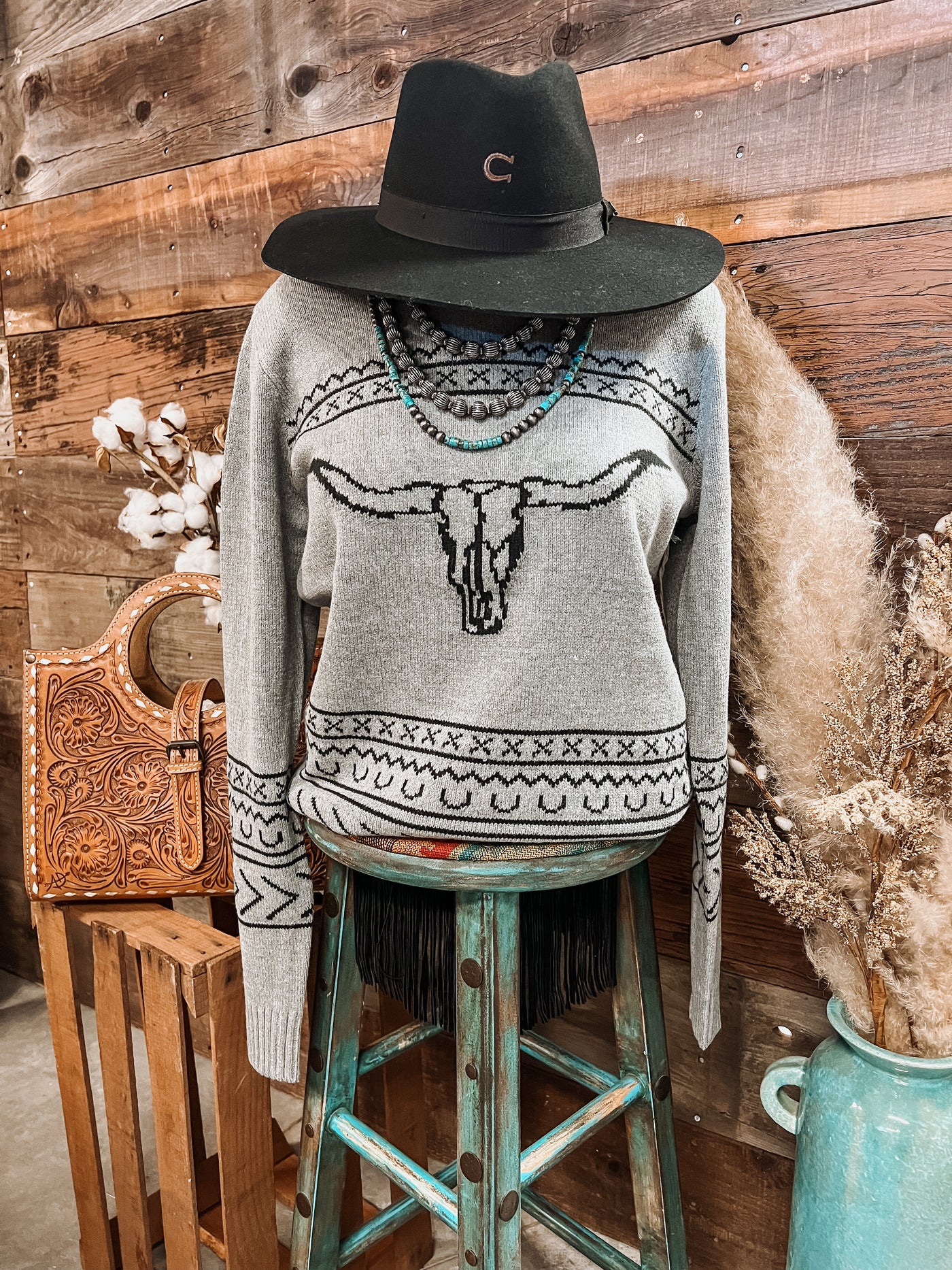 The Longhorn Ranch Sweater - Grey