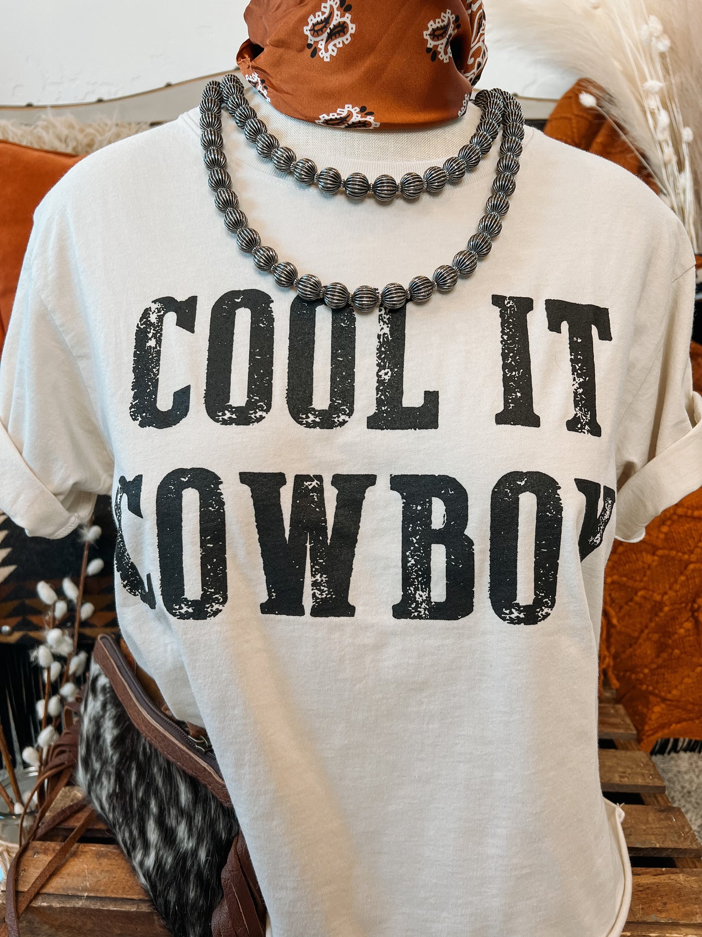 Cool It Cowboy Semi Crop Tee - Bone