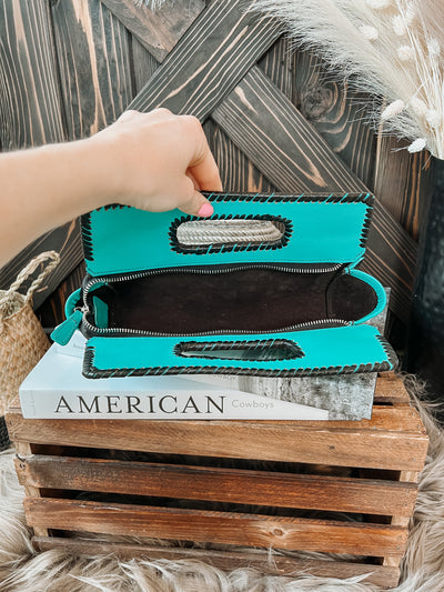 The Sobre Tooled Clutch - Turquoise
