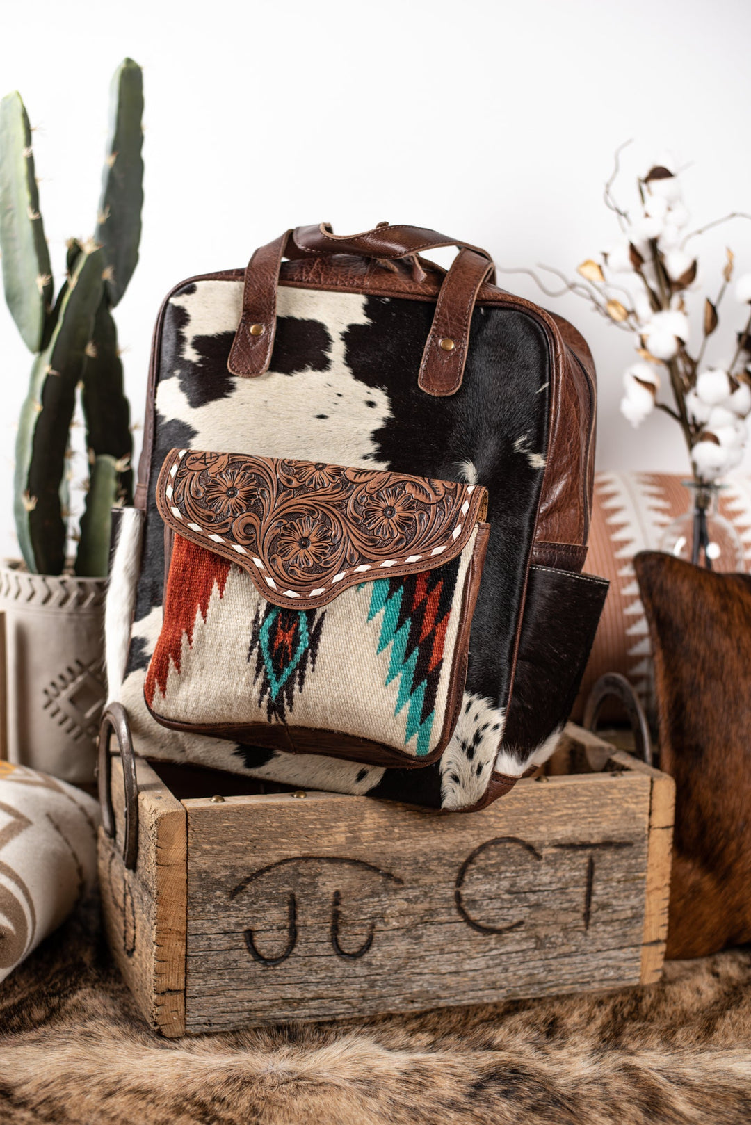 cowboy leather backpack The Kamal Cowhide Backpack – Triangle T Boutique