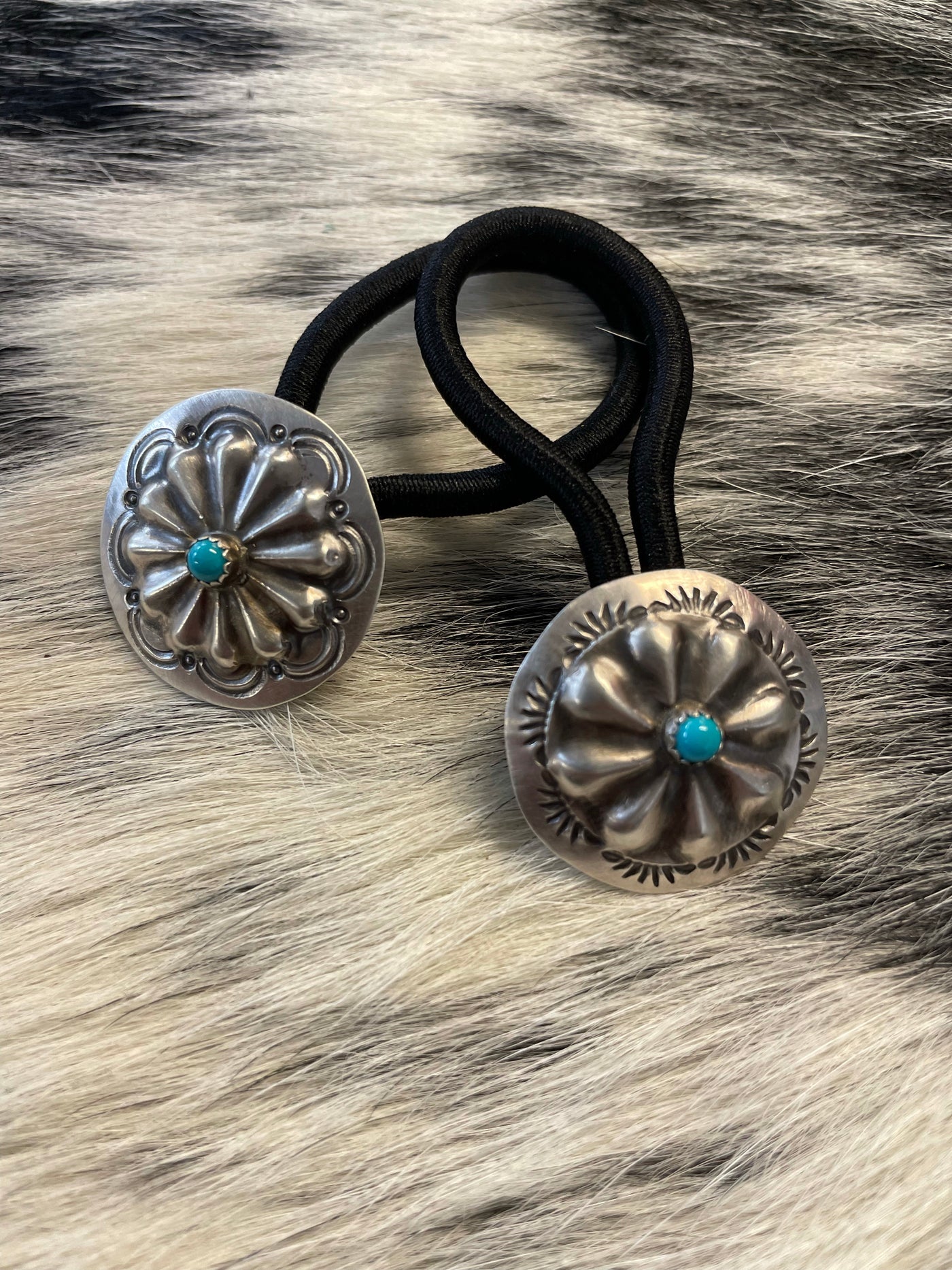 Silver Concho Hair Tie - Turquoise